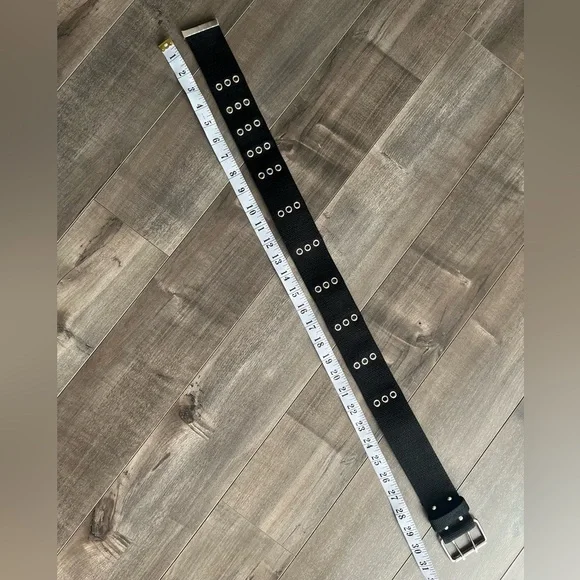 Wide Black Canvas Silver Grommet Belt – Industrial Statement Belt - Picture 4 of 4